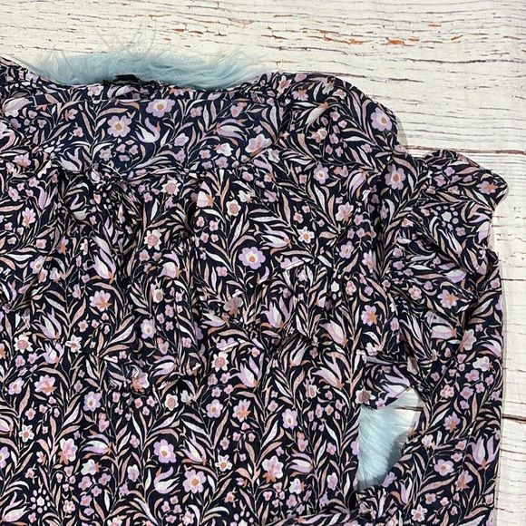 J. Crew Ruffle crinkle chiffon top in floral flourish navy pink - Picture 9 of 10